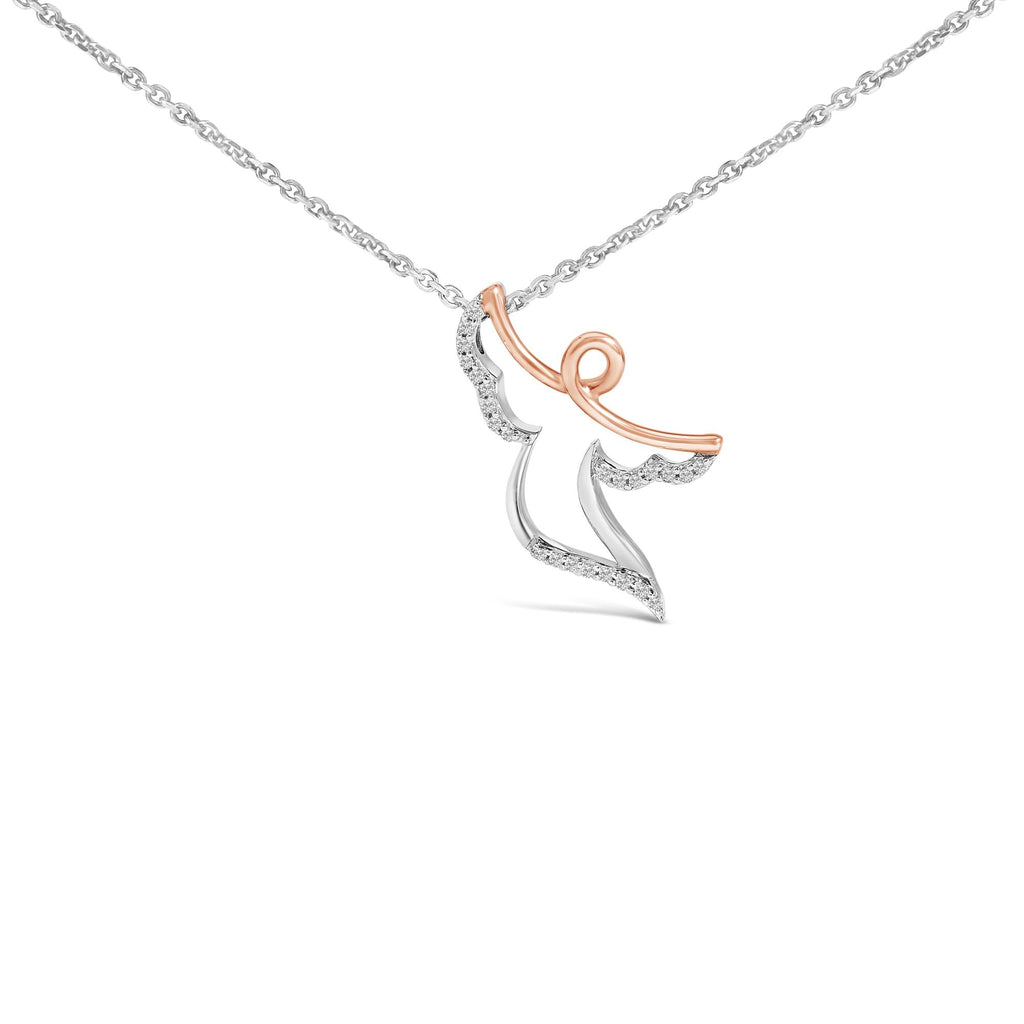14K Rose Gold Plated Sterling Silver 1/10 Cttw Diamond Angel Pendant Necklace-0