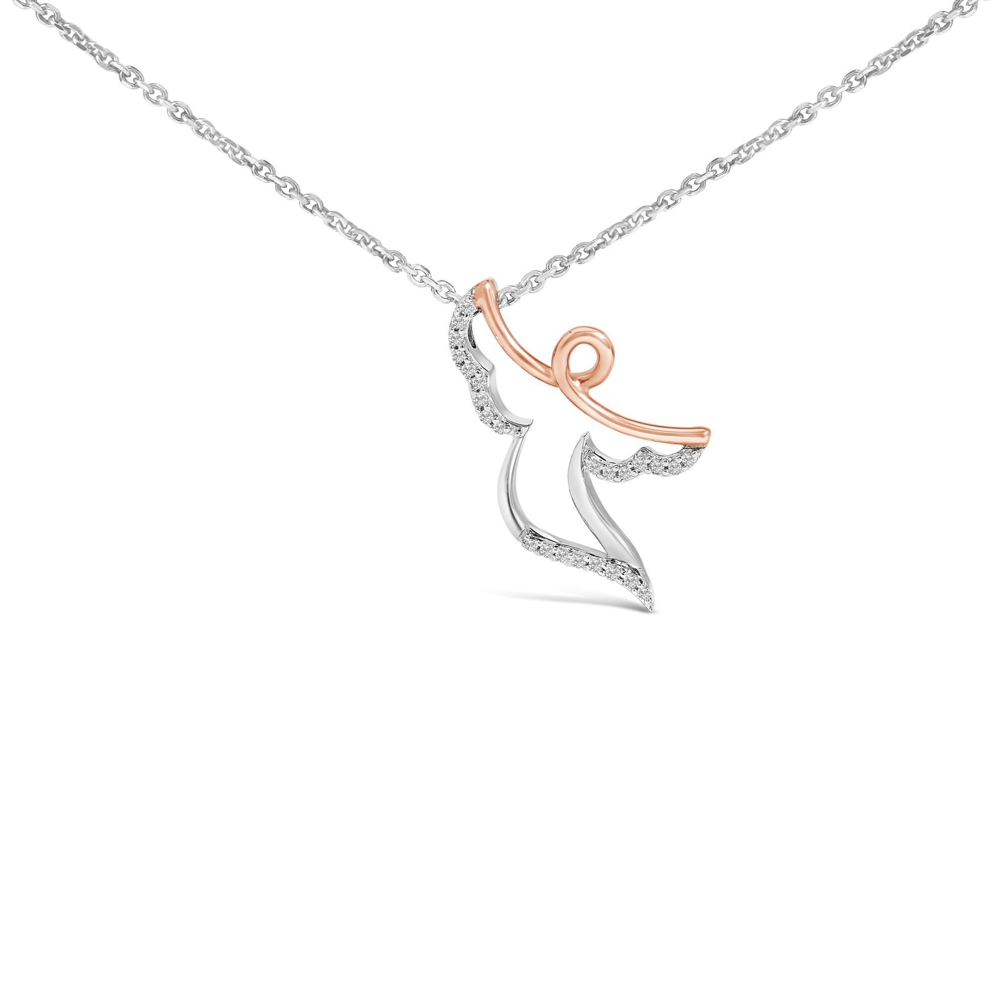 14K Rose Gold Plated Sterling Silver 1/10 Cttw Diamond Angel Pendant Necklace-0