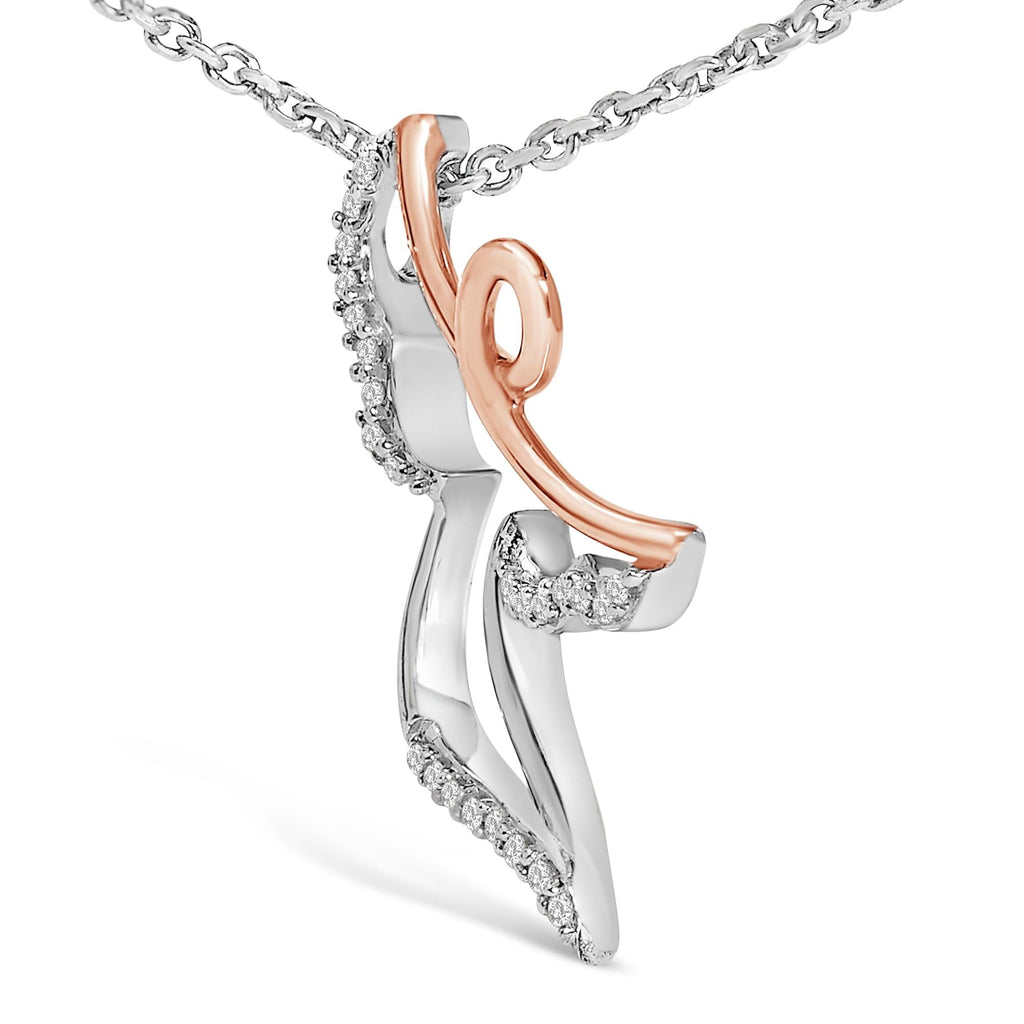 14K Rose Gold Plated Sterling Silver 1/10 Cttw Diamond Angel Pendant Necklace-3