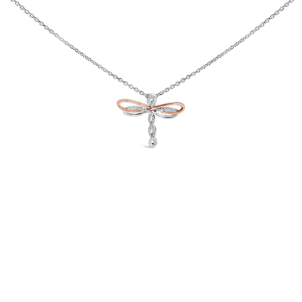 14K Rose Gold Plated Sterling Silver 1/10 Cttw Diamond Dragonfly Pendant Necklace-0
