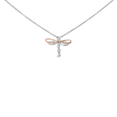 14K Rose Gold Plated Sterling Silver 1/10 Cttw Diamond Dragonfly Pendant Necklace-0