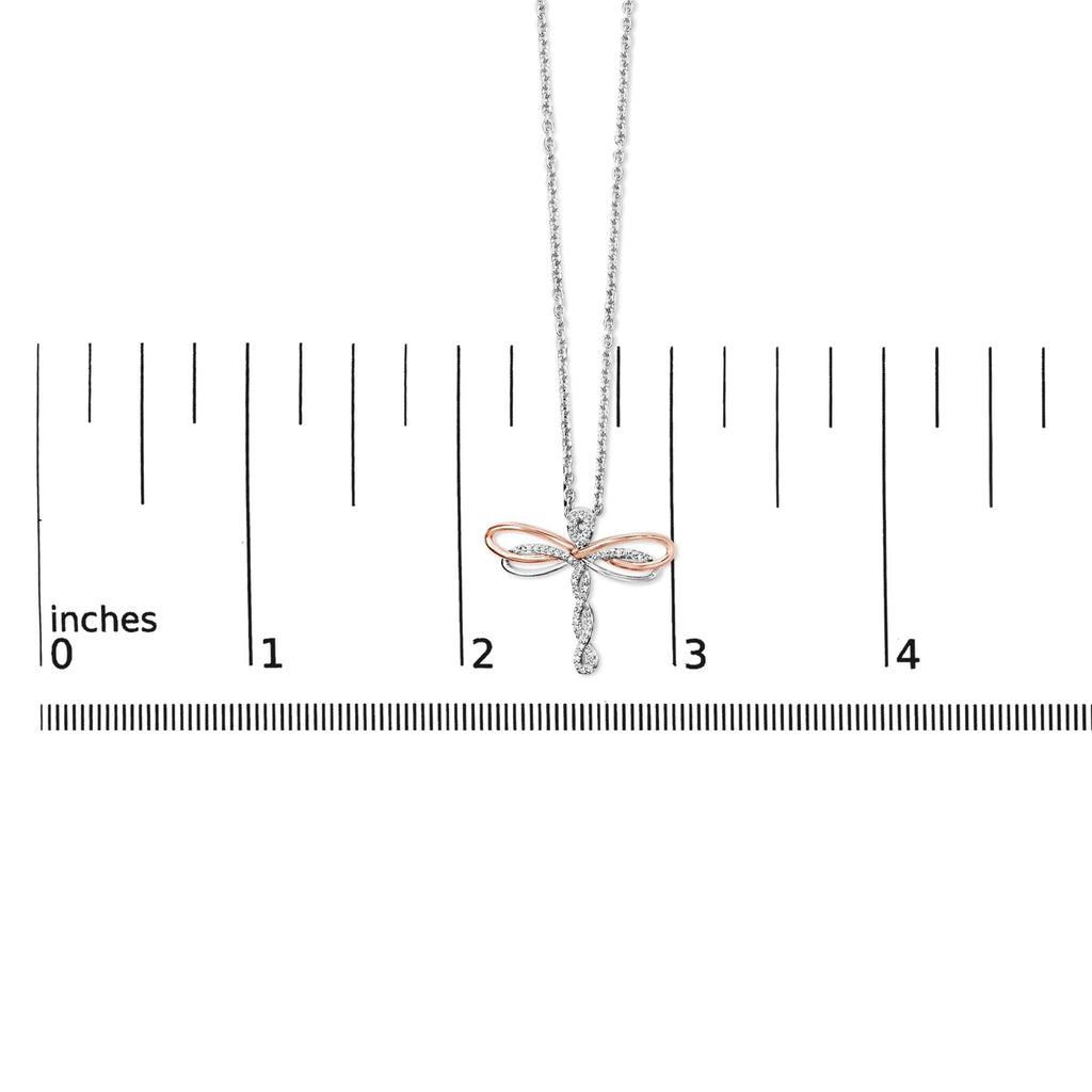 14K Rose Gold Plated Sterling Silver 1/10 Cttw Diamond Dragonfly Pendant Necklace-4