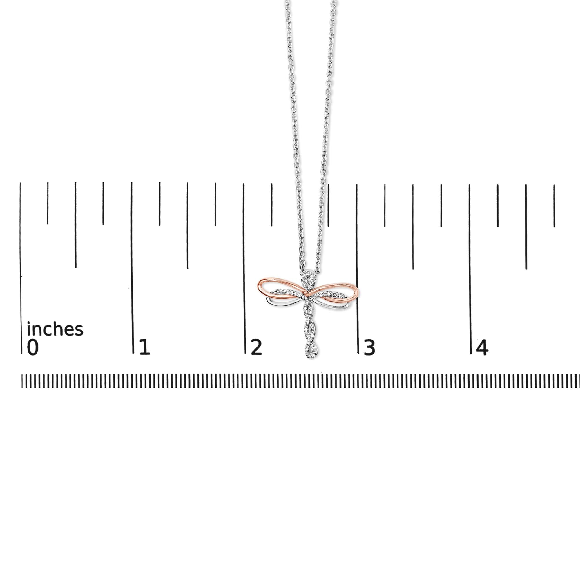 14K Rose Gold Plated Sterling Silver 1/10 Cttw Diamond Dragonfly Pendant Necklace-4