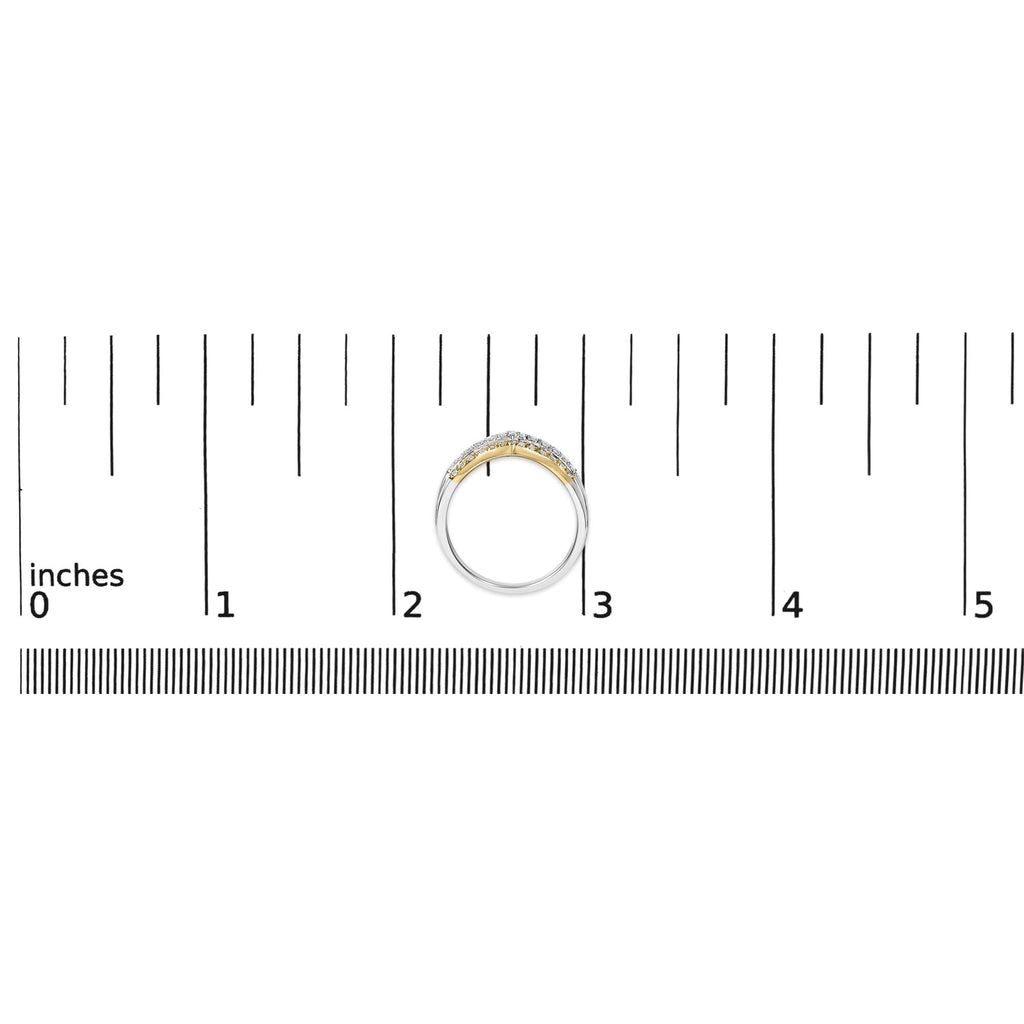 10K Gold Plated Sterling Silver 1/3 Cttw Tri-Color Chevron Diamond Stackable Ring