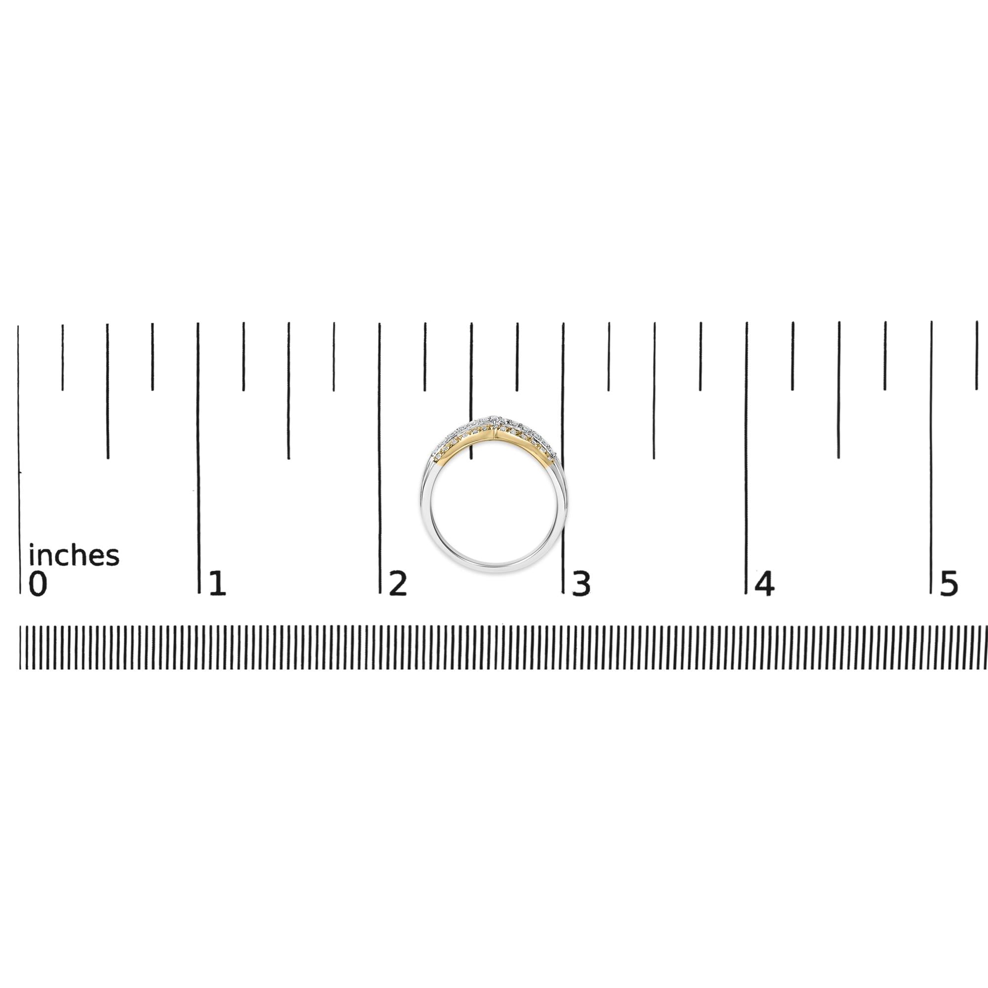 10K Gold Plated Sterling Silver 1/3 Cttw Tri-Color Chevron Diamond Stackable Ring