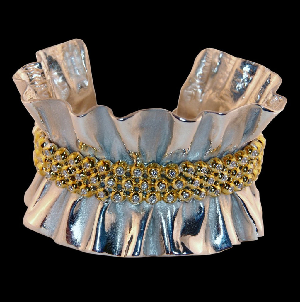 Ruffle Pendant: Single Diamond in 18K Gold Dot Set in Sterling Silver-19