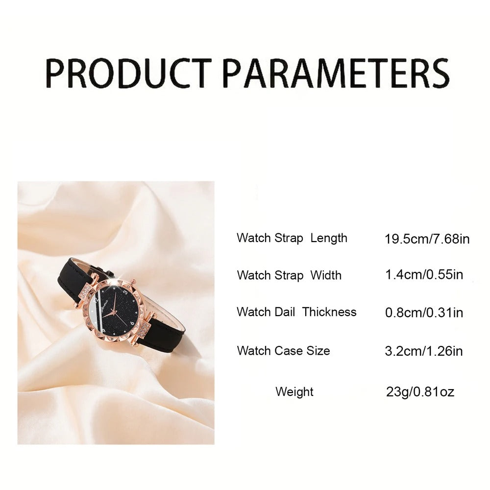 Luxury Womens Rhinestone Quartz Watch Set (5-Piece)