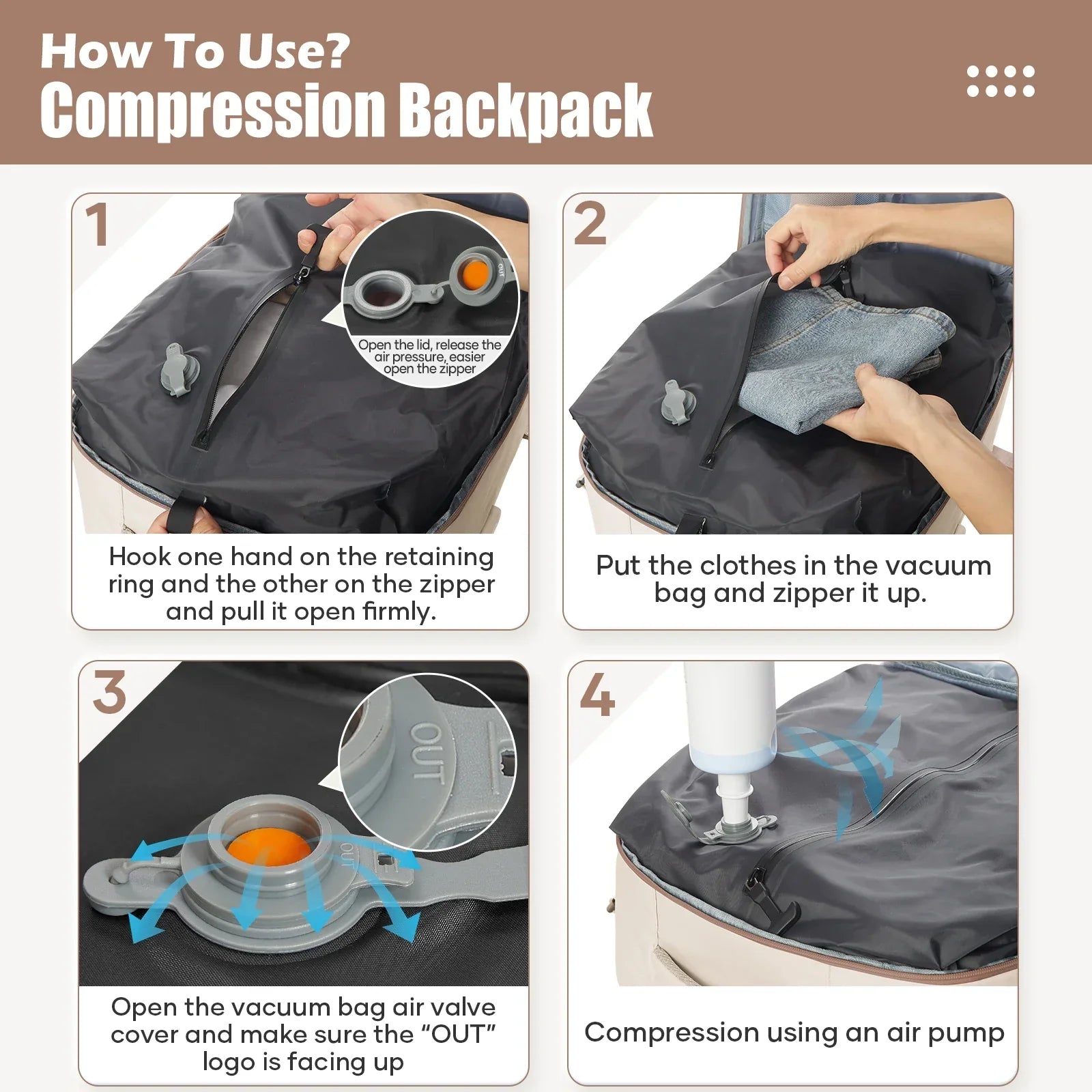 Vacuum Compression Travel Backpack