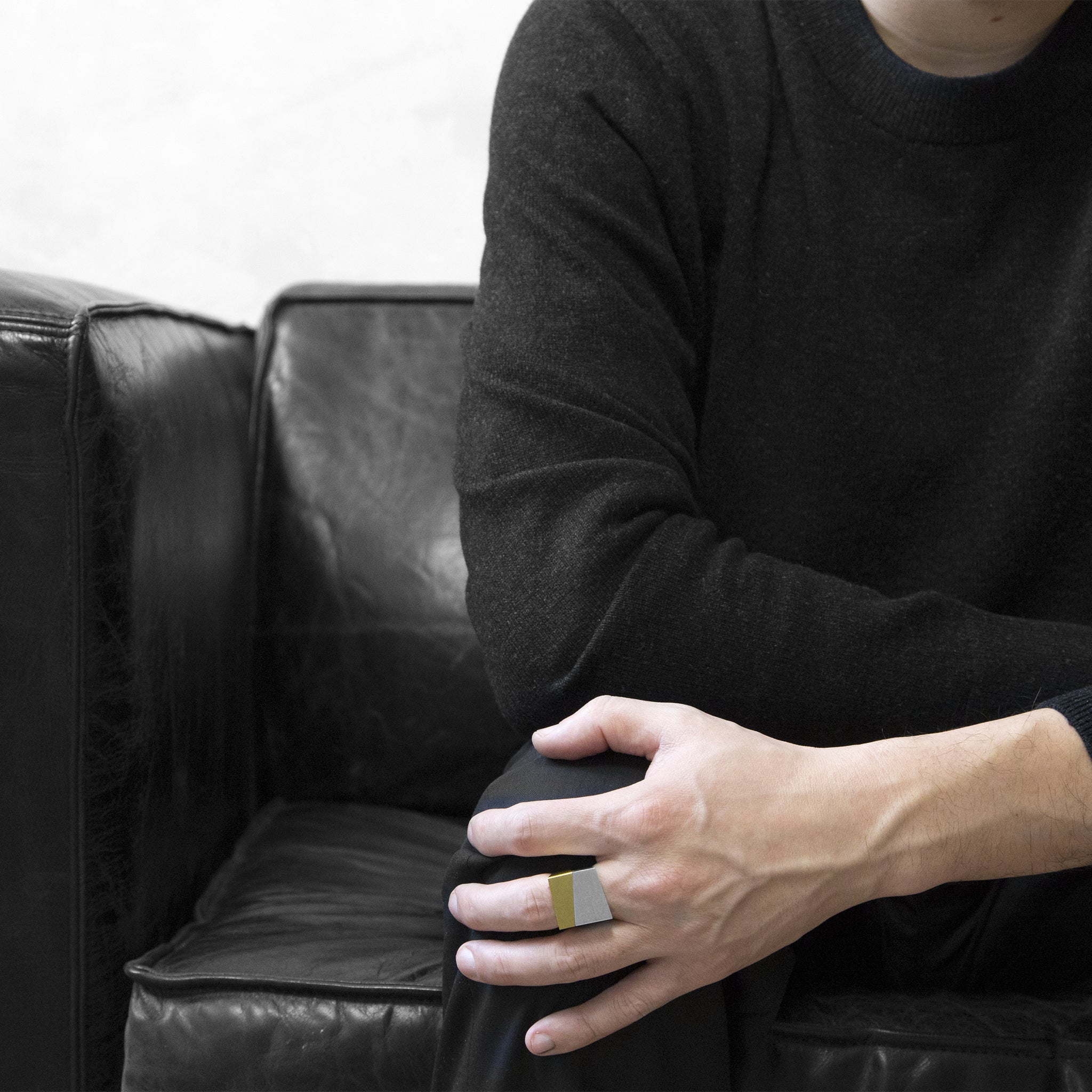 CONTRAST SQUARE RING| Aluminum & Brass Set of 2