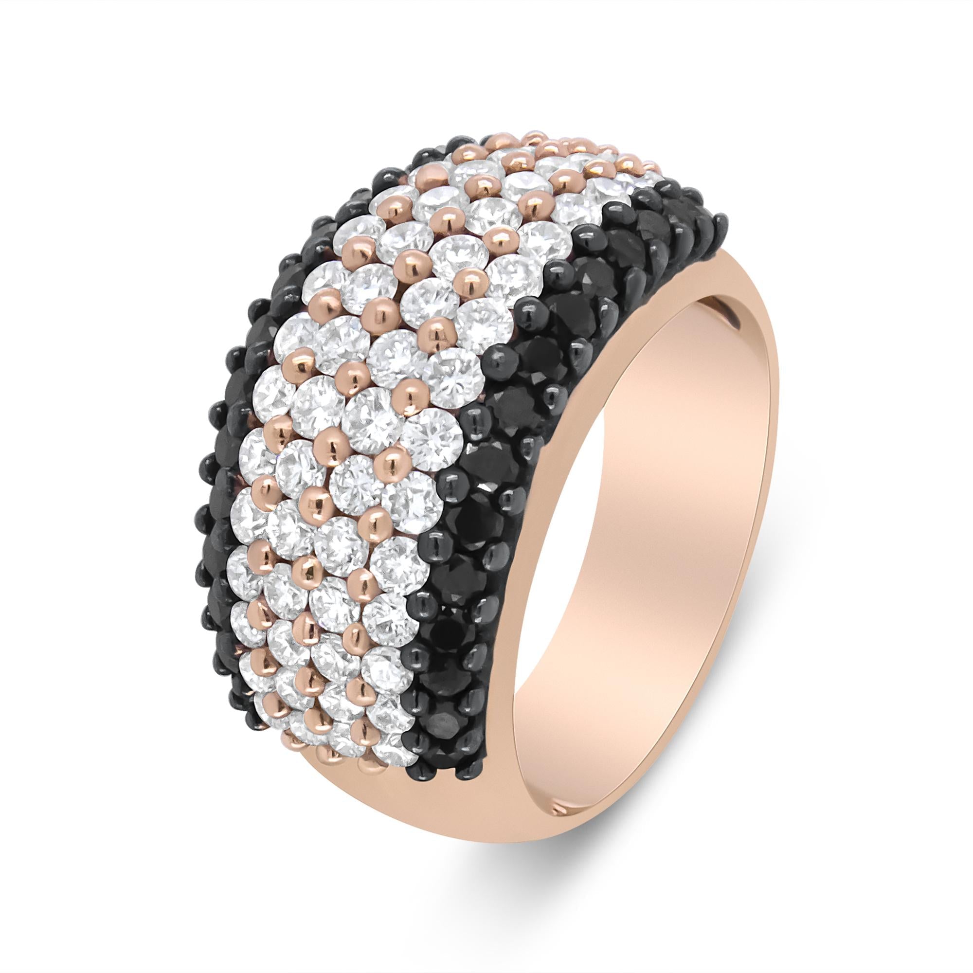 18K Rose Gold 2 1/5 Cttw Black and White Diamond 6 Row Band Ring (F-G and Black Color, VS1-VS2 Clarity)
