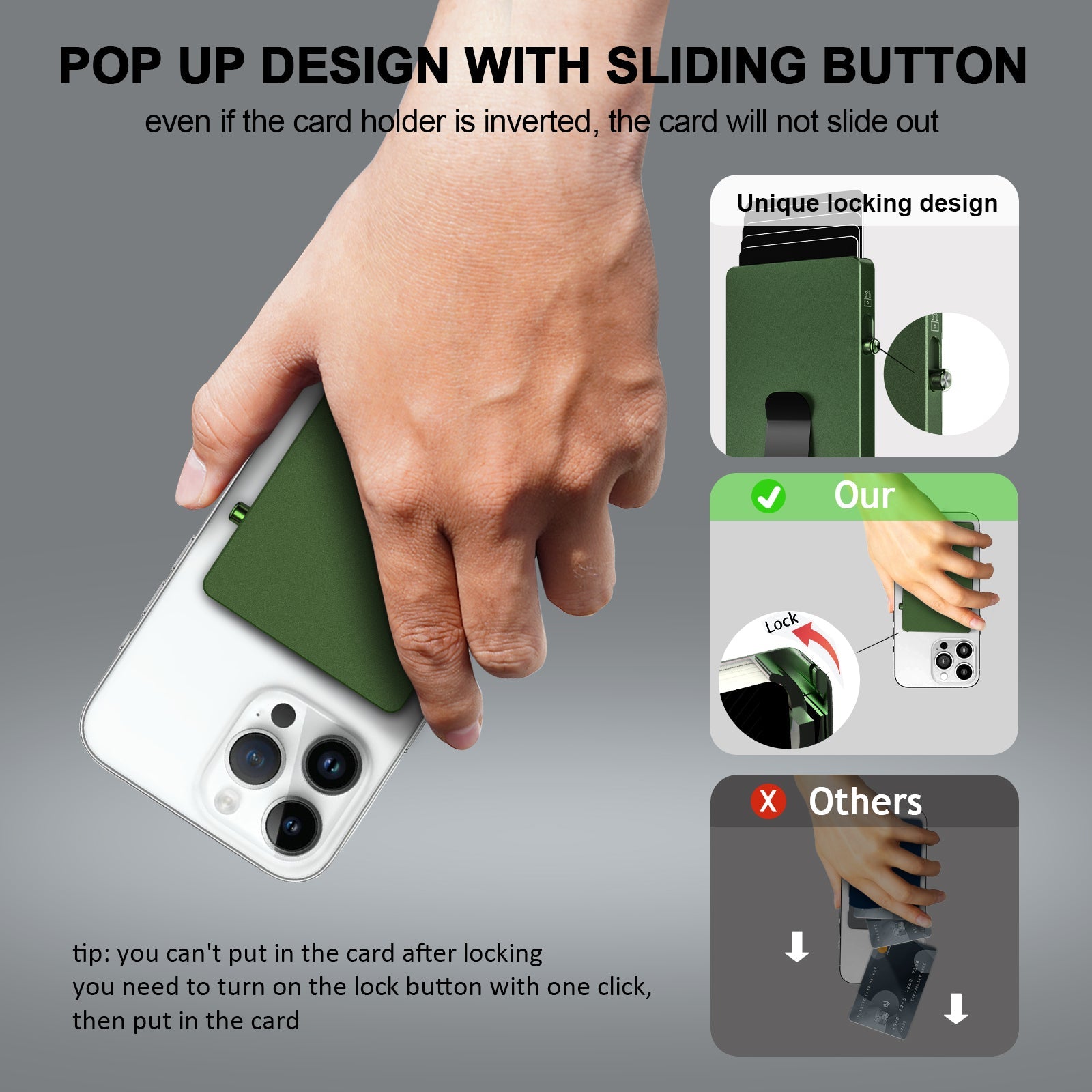 Minimalist Pop-Up Wallet with Money Clip, All Aluminum Slide RFID Slim Card Holder
