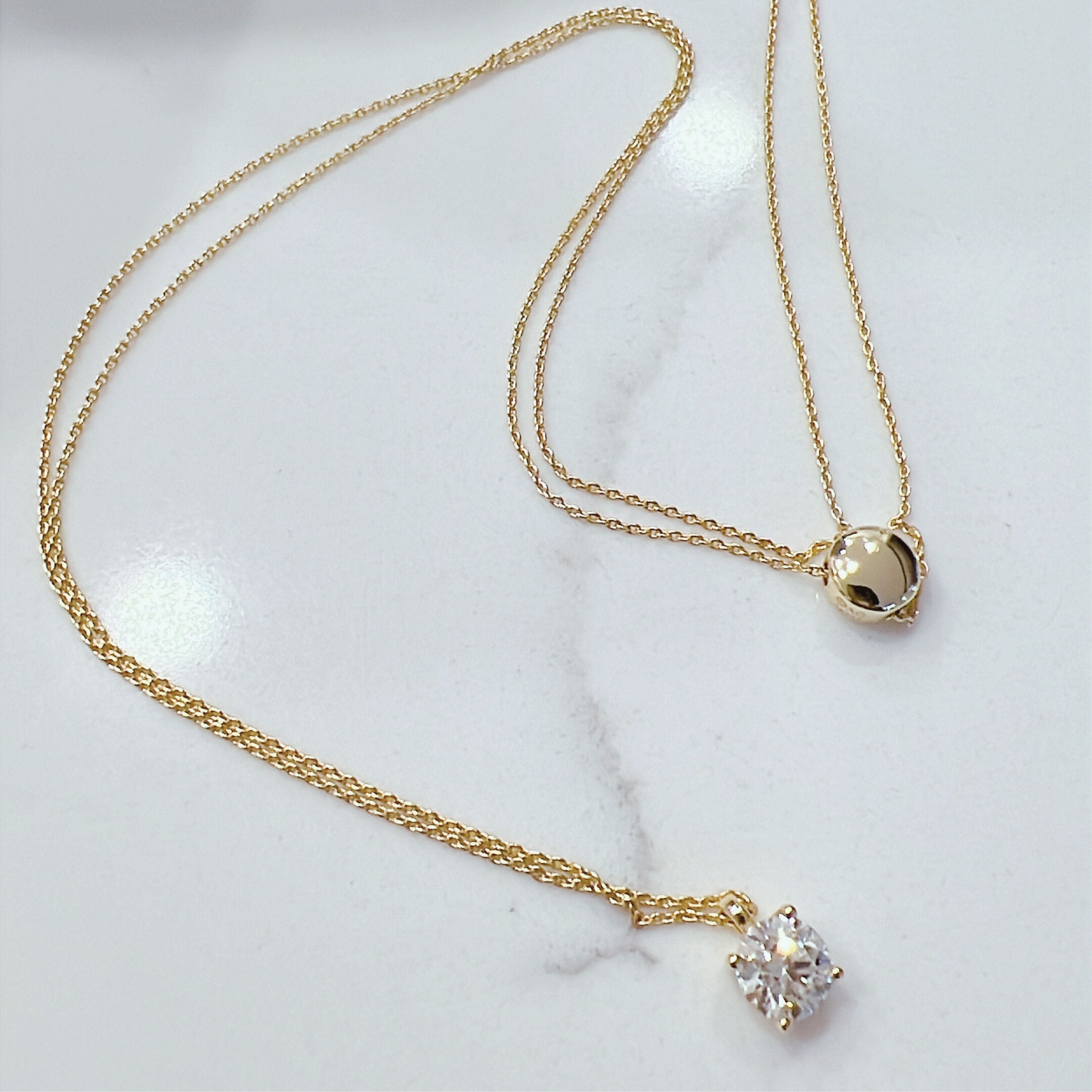1 Carat Solitaire Diamond Adjustable Necklace - Yellow Gold Plated Sterling silver-0