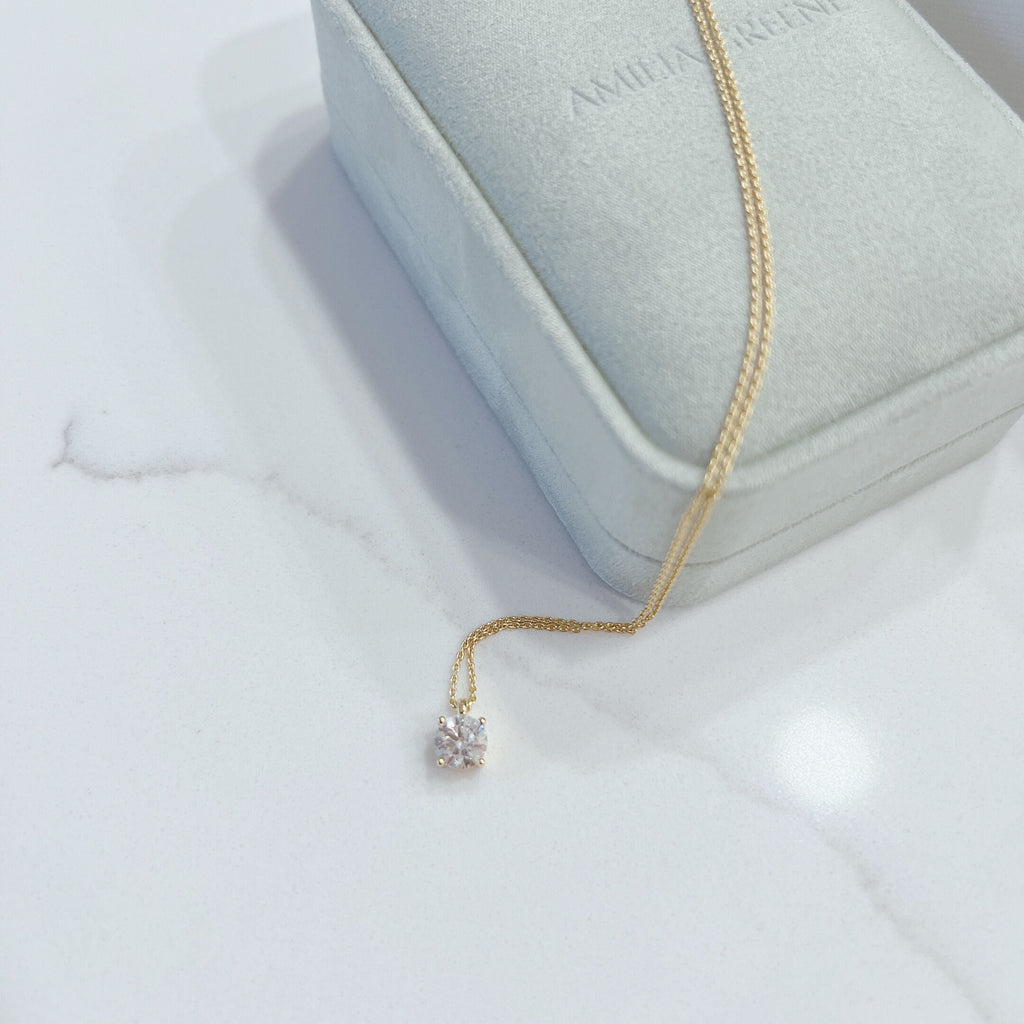 1 Carat Solitaire Diamond Adjustable Necklace - Yellow Gold Plated Sterling silver-2