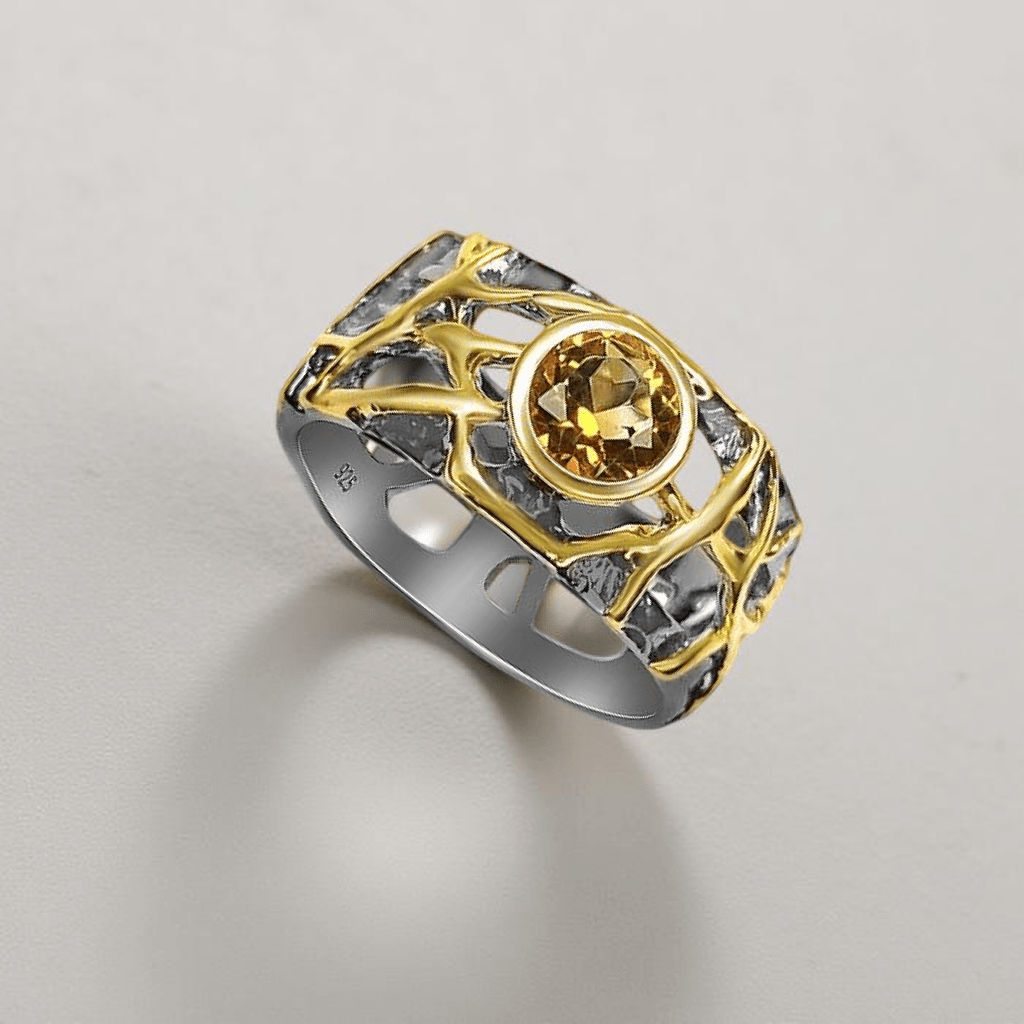 Ring Alba - Sterling Silver Citrine Gold Plated Ring
