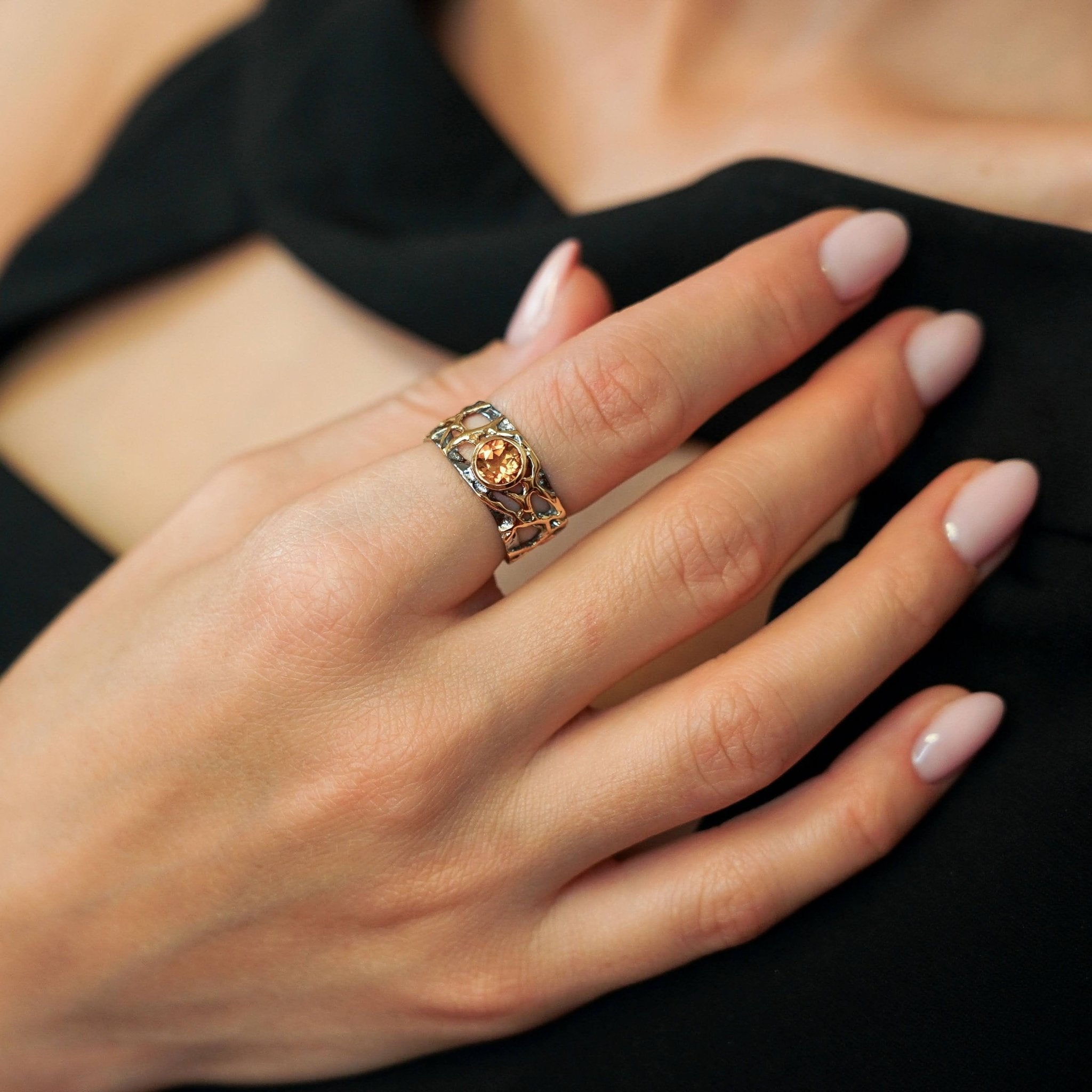 Ring Alba - Sterling Silver Citrine Gold Plated Ring