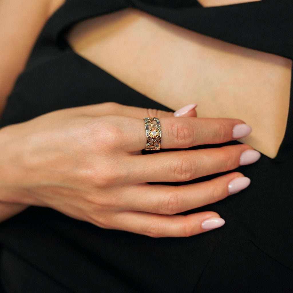 Ring Alba - Sterling Silver Citrine Gold Plated Ring