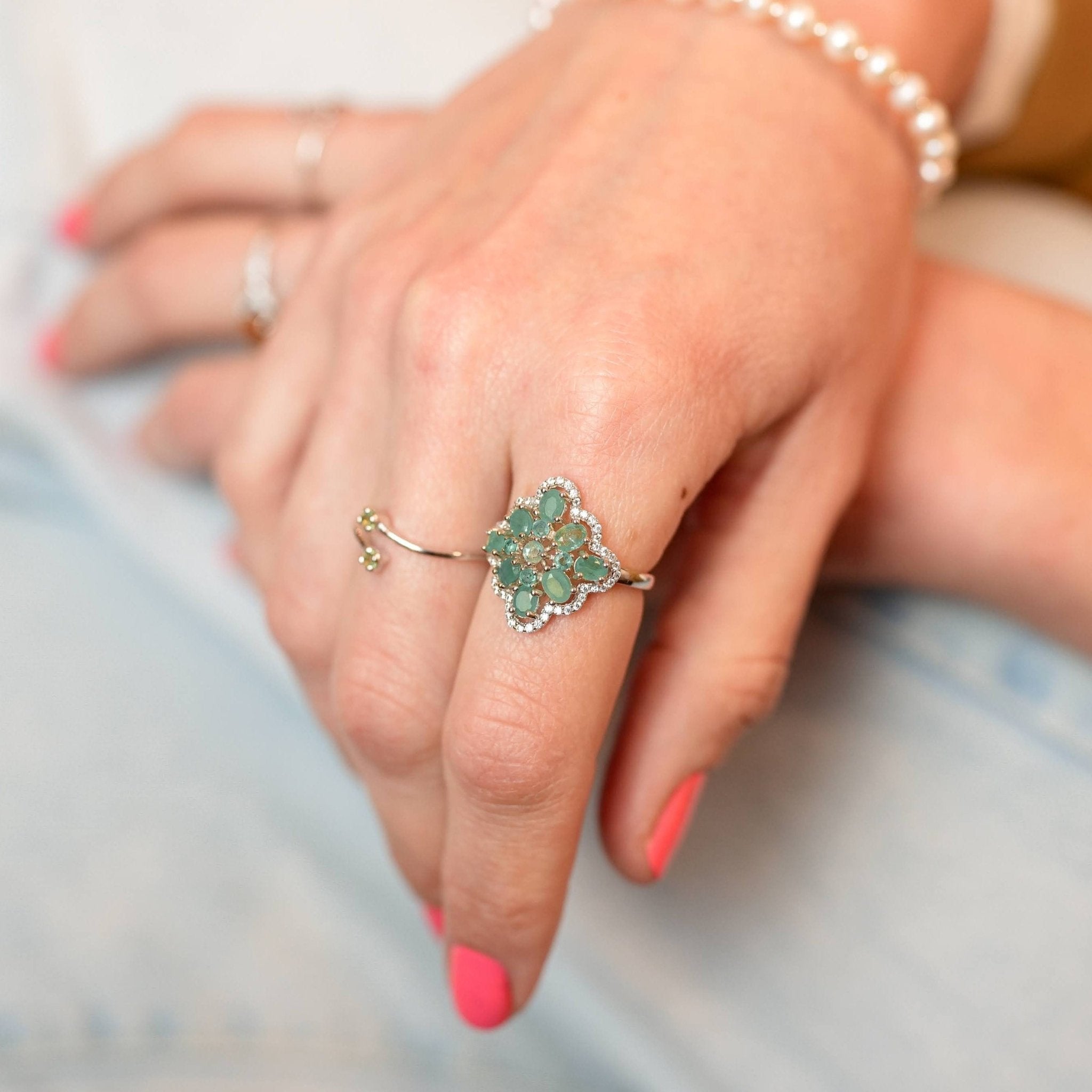 Ring Esmeralda - Sterling Silver Emerald Rhodium Plated Ring