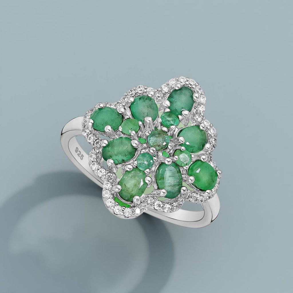 Ring Esmeralda - Sterling Silver Emerald Rhodium Plated Ring