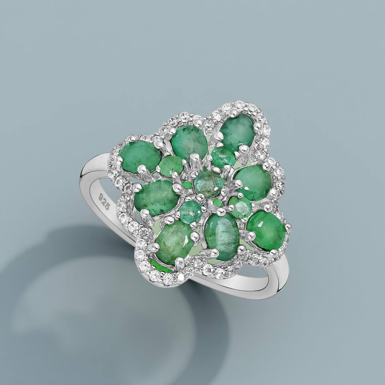 Ring Esmeralda - Sterling Silver Emerald Rhodium Plated Ring