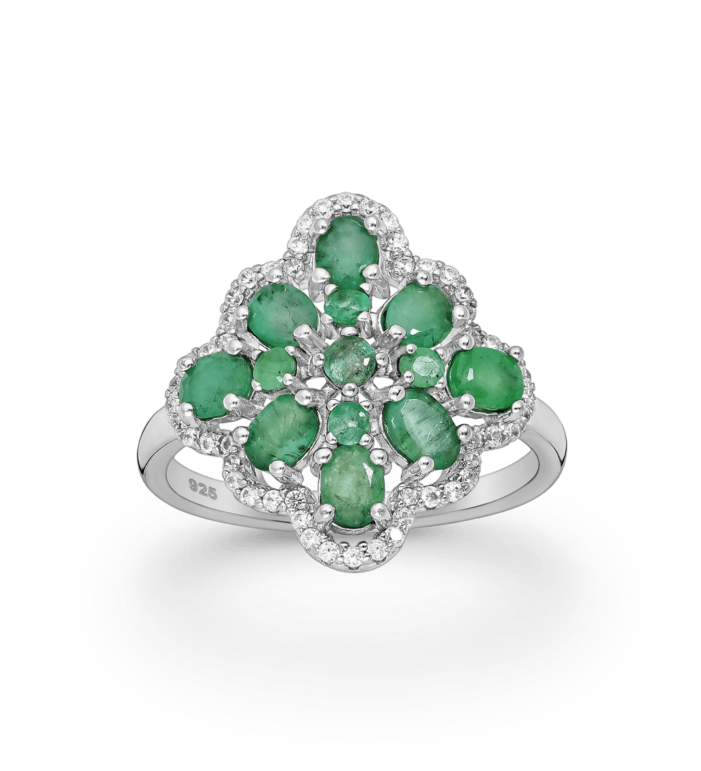 Ring Esmeralda - Sterling Silver Emerald Rhodium Plated Ring