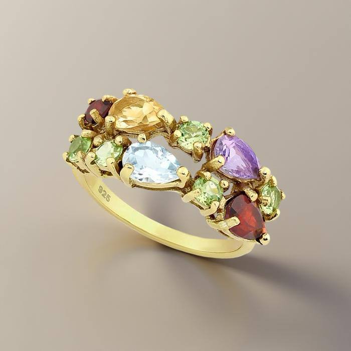 Ring Santa Maria - Sterling Silver Multi-Gemstone Gold Plated Ring