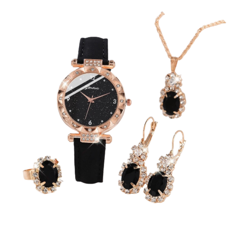Luxury 5-Piece Women's Rhinestone Watch  Jewelry Gift Set